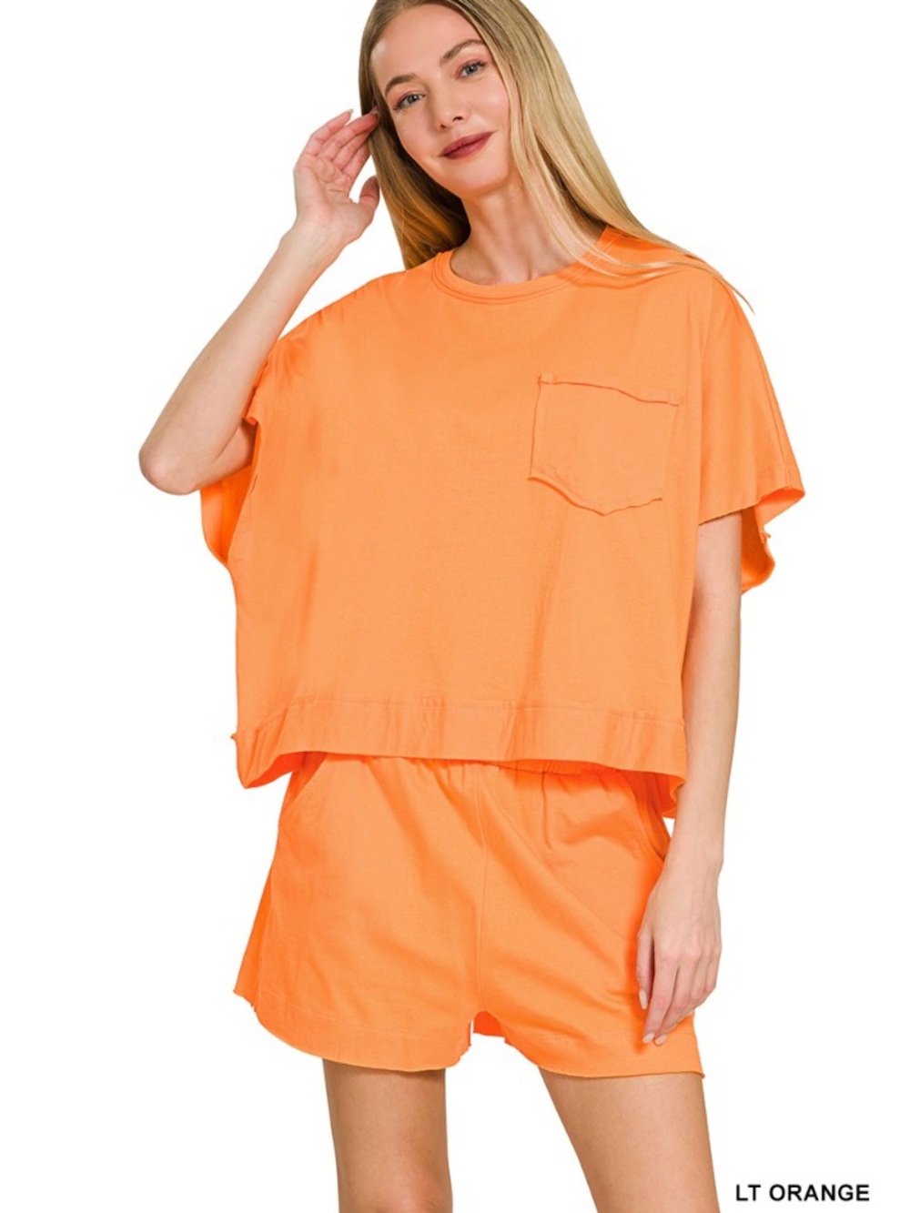 Zenana EXPOSED SEAM BOXY Super Comfy TOP & SHORTS SET